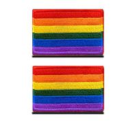 2 Packs LGBT Rainbow Flag Embroidered Hook & Loop Fastener Emblem Sew On Funny Gay Rights Patches -3.15x2 inch