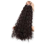 2 Packs Long Braided Ponytail Extensions with Hair Ties Natural Soft Synthetic Kinky curly HairPiece for Women 18 inch(Black Brown)