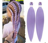 2 Packs Long Light Purple Braiding Hair 24 inch Pre Stretched - Hair Extensions for Braids Synthetic Braiding Hair for Stage Party Halloween Costume Cosplay (Light Purple Law.s, 24 inch)