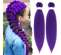 2 Packs Long Purple Braiding Hair 24 inch Pre Stretched - Hair Extensions for Braids Synthetic Braiding Hair for Stage Party Halloween Costume Cosplay (Purple A35, 24 inch)