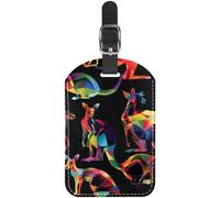 2 Packs Luggage Tags, PU Leather Travel Suitcase Labels with Privacy Name Address Card, Multicolored Australia Kangaroo