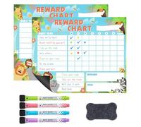 2 Packs Magnetic Reward Charts for Children Behaviour, Reusable Fridge Behaviour Chores Charts for Kids to Motivate Responsibility & Good Habits, with 4 Markers & 1 Eraser, 25.5*20.5cm (Cute Animals)