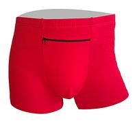 2 Packs Men's Boxer Briefs Hidden Pocket, Can keep your Insulin Pump, Pickpocket Proof Secret Pocket Underwear. (Red), Red, XXL