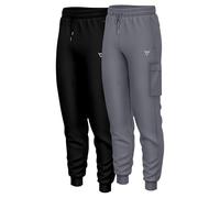 2 Packs Mens Cargo Jogger Pants Quick-Dry Breathable Fabric Elastic Waistband with Drawstring Cuffed Ankles Reflective Logo Black Charcoal