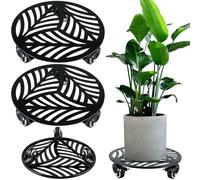2 Packs Metal Plant Caddy with 3 Wheels 12” Heavy-duty Wrought Iron Rolling Plant Stands with Casters Indoor and Outdoor Plant Pot Roller Base Plant Saucer Movers Black, Strong Load Capacity