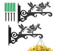 2 Packs Metal Plant Hangers Heavy Duty Plant Brackets Iron Plant Hanger with Hummingbird Pattern Outdoor Wall Basket Brackets for Plants, Bird Feeders, Wind Chimes & Lanterns, with Screws (style 1)
