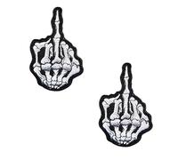 2 Packs Middle Skull Finger Skeleton Bone Ghost Fingers Embroidered Badge Hook & Loop Embroidered Hippie Punk Patch for Biker Motocycle Rider Clothes Jacket Jeans Uniform