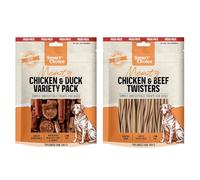 2 Packs - Mixed Meats and Twister Stick Treats Made with Real Meat Low Fat Training Rewards for Puppies Adult and Senior Dogs High Protein Chicken Beef Duck