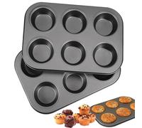 2 Packs Muffin Trays, 6 Cups Deep Muffin Pan,Cup Cake Trays for Baking,Cupcake Tin,26 X 18 X 3 cm Non Stick Muffin Tin, Dishwasher Safe, Baking Mould for Brownies, Mini Bread, and Egg Muffins