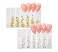 2 Packs Nail Gems,Metal Gold Silver Charms Art Studs Snowflake Cross Stickers Colorful Star Nails Accessories DIY Decoration Design Power Charm,for Women Heart Flower Lollipop Candy Wreath Christmas