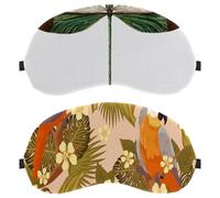 2 Packs Natural Tropical Leaves Floral Toucan Sleep Mask, Completely Block Out Light Eye Mask for Side Sleeper, Zero Eye Pressure Night Blindfold, Adjustable Eye Shade Cover