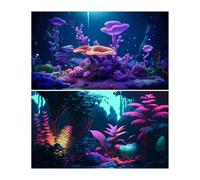 2 Packs Ocean Seabed Aquarium Background Colorful Tropical Coral Reef Fish Tank Background Pastel Colors Jungle Theme Terrarium Backgrounds Under The Sea World Purple Sunrays Fish Tank Poster 48x24in