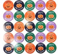 (2 Packs of) 200 Halloween Stickers - 4cm Round Pumpkin Design - 16 Sheets - Assorted ‘Happy Halloween’ Labels for Party Bags, Trick or Treat, Kids Crafts, Scrapbooking, Halloween Decorations