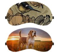 2 Packs Outdoor Beagle Dog Waiting Sunset Sleep Mask, Completely Block Out Light Eye Mask for Side Sleeper, Zero Eye Pressure Night Blindfold, Adjustable Eye Shade Cover