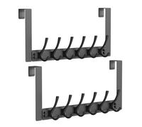 2 Packs Over The Door Towel Rack with 6 Hooks, Heavy Duty Over Door Hooks for Hanging Clothes Coat Hat Jacket, Door Hanger Home Organizer for Bathroom Closet Bedroom Kitchen Dorm Room (2, Black)