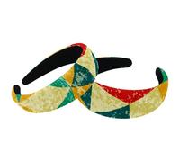 2 Packs Padded Thick Headbands, Vintage Abstract Geometric Triangle Pattern Vintage Thick Hair Bands, Velvet Wide Top Turban for Girls Women Men