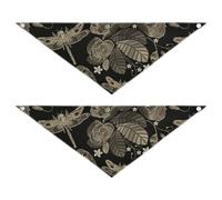 2 Packs Pet Bandanas, Dog Triangle Scarf, Adjustable Pet Headscarf Kerchief for Large Dog Cats Daily Wear L Vintage Embroidery Poppies Peonies Retro Dragonflies on Dark