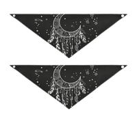 2 Packs Pet Bandanas, Dog Triangle Scarf, Adjustable Pet Headscarf Kerchief for Large Dog Cats Daily Wear L White Dreamcatcher with Feathers and Stars on Black Dark