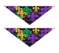 2 Packs Pet Bandanas, Dog Triangle Scarf, Adjustable Pet Headscarf Kerchief for Large Dog Cats Daily Wear LCarnival Masquerade Purple Yellow Green Fleur De Lis