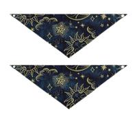 2 Packs Pet Bandanas, Dog Triangle Scarf, Adjustable Pet Headscarf Kerchief for Large Dog Cats Daily Wear L Gold Sun Moon Golden Soleil Cosmos Astrology on Dark Blue Pattern