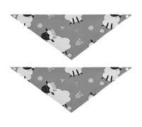 2 Packs Pet Bandanas, Dog Triangle Scarf, Adjustable Pet Headscarf Kerchief for Large Dog Cats Daily Wear L Black White Sheep Lambs Wild Flowers on a Dark Gray