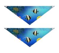 2 Packs Pet Bandanas, Dog Triangle Scarf, Adjustable Pet Headscarf Kerchief for Large Dog Cats Daily Wear L Colorful Underwater World with Fish Plants Coral Reef Blue Ocean
