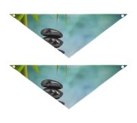 2 Packs Pet Bandanas, Dog Triangle Scarf, Adjustable Pet Headscarf Kerchief for Medium Dog Cats Daily Wear M Black Zen Stones Green Leaves on Water White Lotus Flower