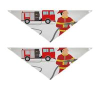 2 Packs Pet Bandanas, Dog Triangle Scarf, Adjustable Pet Headscarf Kerchief for Medium Dog Cats Daily Wear M Firefighter Dress in Red Car Cartoon Illustration