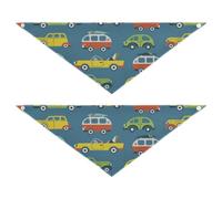 2 Packs Pet Bandanas, Dog Triangle Scarf, Adjustable Pet Headscarf Kerchief for Medium Dog Cats Daily Wear M Vintage Seamless Surf Buses with Surfboards Retro Cars on Blue