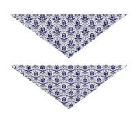 2 Packs Pet Bandanas, Dog Triangle Scarf, Adjustable Pet Headscarf Kerchief for Medium Dog Cats Daily Wear M Seamless Navy Blue Lace Damask Flowers on White