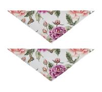 2 Packs Pet Bandanas, Dog Triangle Scarf, Adjustable Pet Headscarf Kerchief for Medium Dog Cats Daily Wear M Purple Flowers with Leaves, Hydrangeas, Peonies, Buds and Petals