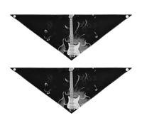 2 Packs Pet Bandanas, Dog Triangle Scarf, Adjustable Pet Headscarf Kerchief for Medium Dog Cats Daily Wear M Burning Fire Flaming Guitar with Music Notes Fireworks on Black