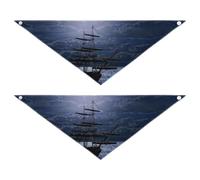 2 Packs Pet Bandanas, Dog Triangle Scarf, Adjustable Pet Headscarf Kerchief for Medium Dog Cats Daily Wear M Lonely Sailboat in The Sea Against Full Moon Cloud Dark Blue