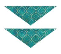 2 Packs Pet Bandanas, Dog Triangle Scarf, Adjustable Pet Headscarf Kerchief for Medium Dog Cats Daily Wear M Seamless Green Teal Moroccan Tiles with Golden Gold Geometric