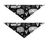 2 Packs Pet Bandanas, Dog Triangle Scarf, Adjustable Pet Headscarf Kerchief for Medium Dog Cats Daily Wear M Retro Black White Camping Cars Hamper Bears Forest Trees