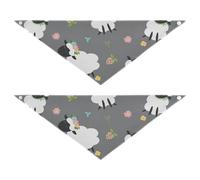 2 Packs Pet Bandanas, Dog Triangle Scarf, Adjustable Pet Headscarf Kerchief for Medium Dog Cats Daily Wear M Black White Sheep Lambs Wild Flowers on a Dark Gray Background