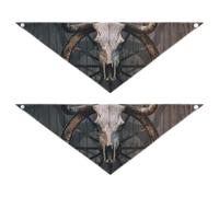 2 Packs Pet Bandanas, Dog Triangle Scarf, Adjustable Pet Headscarf Kerchief for Medium Dog Cats Daily Wear M Long Horned Bull Skull Old West Wagon Wheel Hanged on a Wood Wall