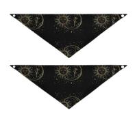 2 Packs Pet Bandanas, Dog Triangle Scarf, Adjustable Pet Headscarf Kerchief for Medium Dog Cats Daily Wear M Golden Sun, Crescent Moon and Gold Stars Over Black Galaxy Sky