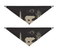 2 Packs Pet Bandanas, Dog Triangle Scarf, Adjustable Pet Headscarf Kerchief for Medium Dog Cats Daily Wear M Hand Drawn Gold Animal Bear Silhouette Trees Full Moon on Dark