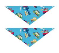 2 Packs Pet Bandanas, Dog Triangle Scarf, Adjustable Pet Headscarf Kerchief for Small Cats Puppy Daily Wear S Red Green Little Transport Cars Seamless on a Light Blue