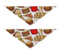 2 Packs Pet Bandanas, Dog Triangle Scarf, Adjustable Pet Headscarf Kerchief for Small Cats Puppy Daily Wear S Burger, Hot Dog Pizza Slices Hamburger Sandwich Soda Donut