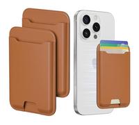 2 Packs Phone Card Holder, Leather Phone Wallet Stick on, Stronger Nano Adhesive Credit Card Holder for Back of Phone Case, With RFID Blocking, Fit 4 Cards for iPhone, Samsung, and Android, Brown,
