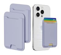 2 Packs Phone Card Holder, Leather Phone Wallet Stick on, Stronger Nano Adhesive Credit Card Holder for Back of Phone Case, With RFID Blocking, Fit 4 Cards for iPhone, Samsung, and Android, Purple,