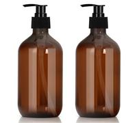 2 Packs Plastic Pump Bottle Dispenser 500ml(17oz), Refillable Soap Dispensers for Bathroom, Kitchen, Amber Shampoo Dispenser Shower Gel Dispenser, Empty Shampoo Bottles with Pump