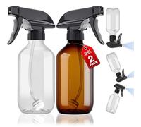 2 Packs Plastic Spray Bottles 360° Water Spray Bottle for Cleaning - 10 oz/300 ml Upside Down Spray Bottle Small Squirt Bottle with Adjustable Nozzle for Hair, Cooking, Plant, Pet (Clear + Brown)
