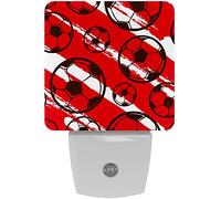 2 Packs Plug-in LED Night Lamp with Smart Dusk to Dawn, Football Soccer Red Stripe Pattern Night Guiding Light for Bathroom Kids Bedroom Hallway Stairs Nursery
