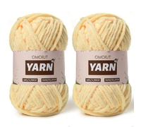 2 Packs Plush Chenille Chunky Crochet Yarn - Baby Yarn for Crocheting Soft - Velvet Yarns Knitting for Blankets Crafts - Fluffy Amigurumi Yarns 100g/131yds (2 Yellowish)