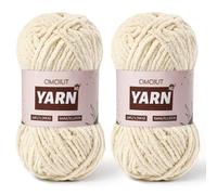 2 Packs Plush Chenille Chunky Crochet Yarn - Baby Yarn for Crocheting Soft - Velvet Yarns Knitting for Blankets Crafts - Fluffy Amigurumi Yarns 100g/131yds (2 Beige)