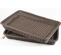 2 Packs Poly Wicker Bread Basket,Large Rectangle Bread Basket,Rectangular Wicker Display Baskets for Kitchen Storage,Food Display Baskets for Tabletop (Large 60x40x8cm Brown)