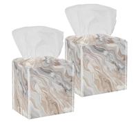 2 Packs Pu Leather Tissue Box Cover Pastel Abstract Marble Texture Soft Tissue Box Holder with Bottom Belt Square Paper Organizer Case for Bathroom Bedroom Car Hotel Office